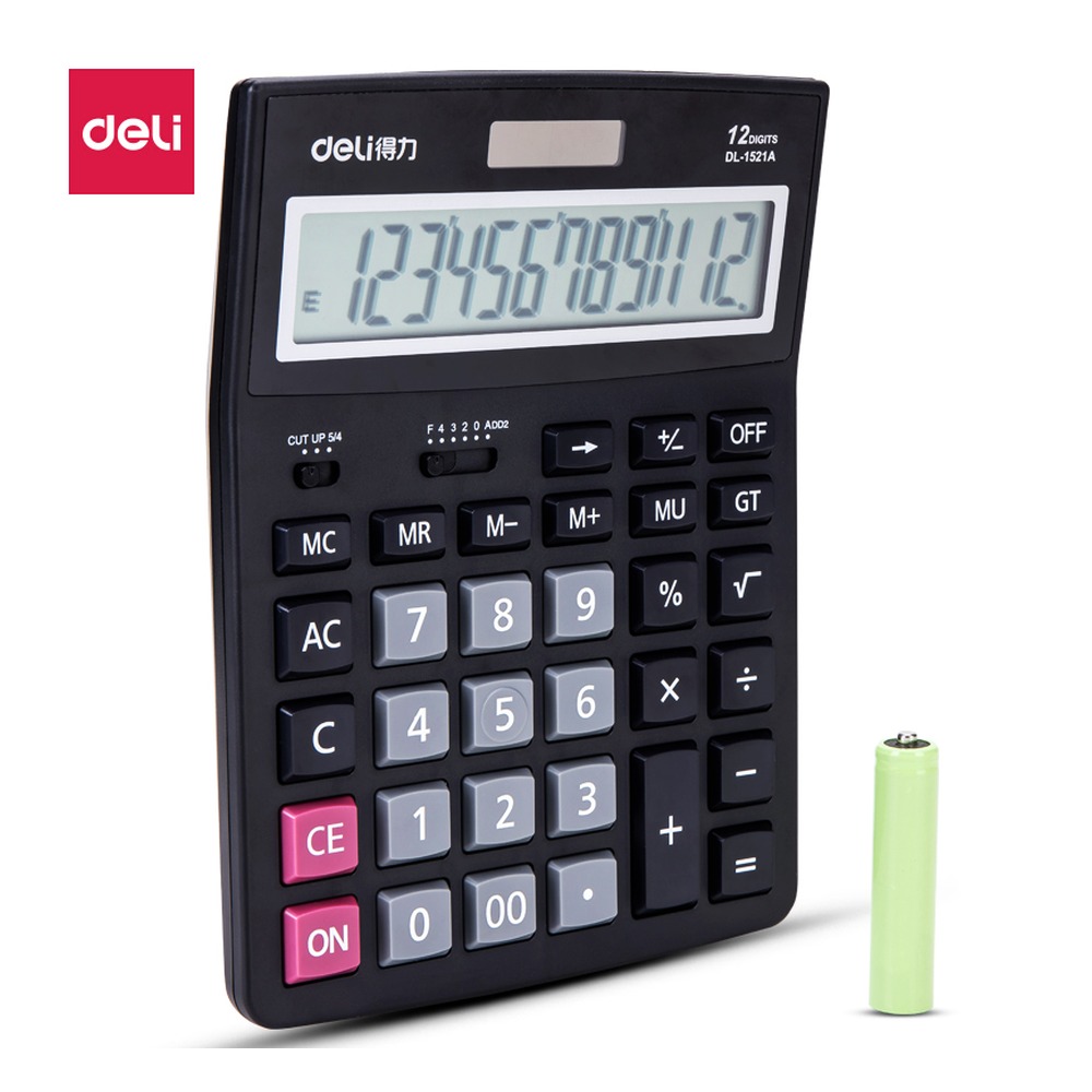 DELI/得力 桌面计算器 1521A 颜色:黑；尺寸:210.7X154X40.5mm；额定功率:2 w 单位:台