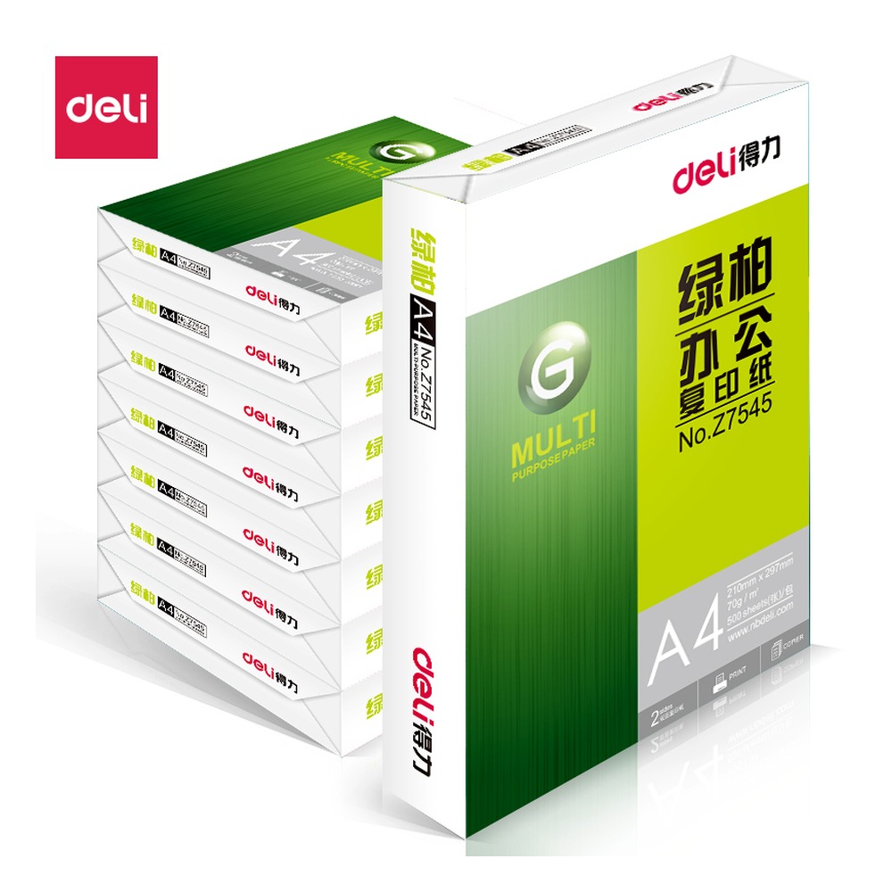 DELI/得力 绿柏复印纸A4 Z7547 颜色:白色；尺寸:450x320x185 mm；克重:70g；纸张规格:A4 单位:包