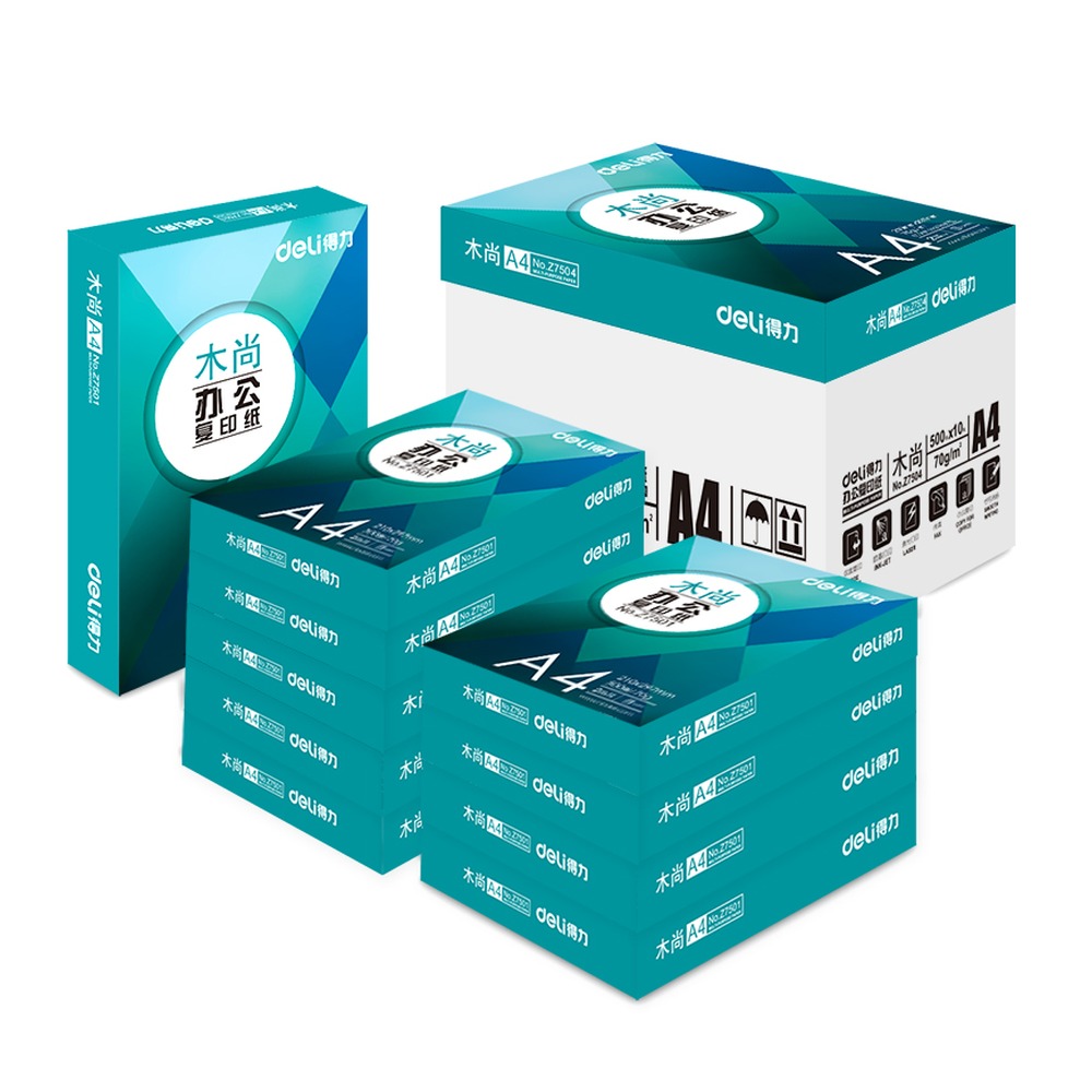 DELI/得力 木尚复印纸A4 Z7504 颜色:白色；克重:70g；纸张规格:A4 单位:包