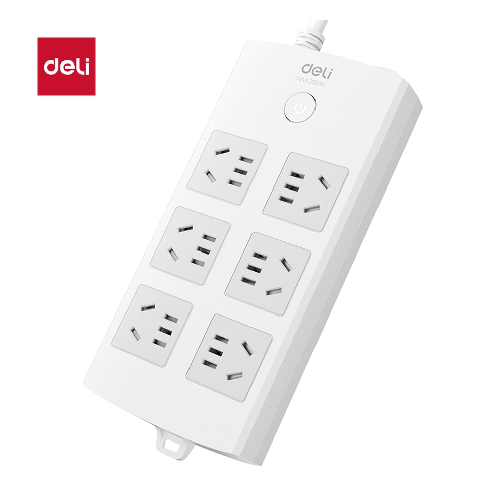 DELI/得力 插座6组3米PVC 18205 颜色:白；材质:PVC；额定功率:2500W；其他:3米；结构:6组 单位:只