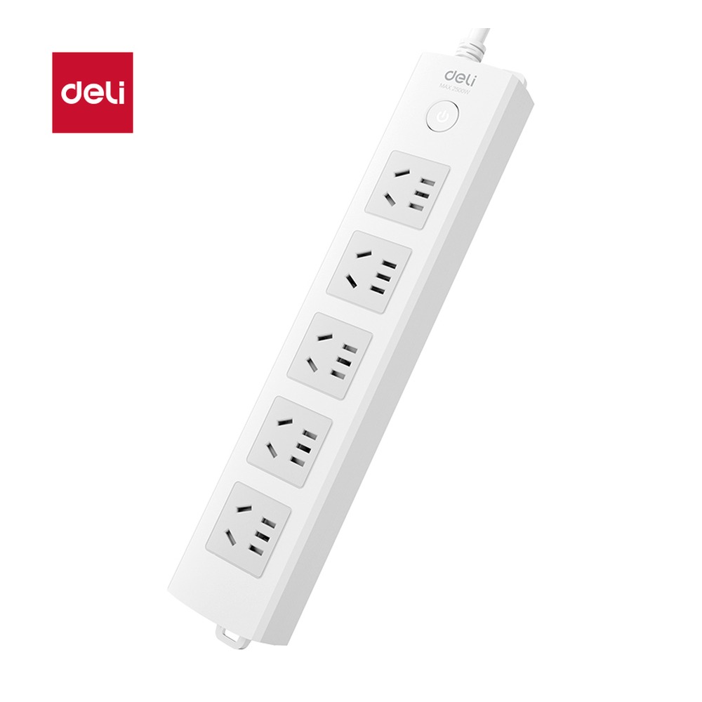 DELI/得力 插座5组3米PVC 18204 颜色:白；材质:PVC；额定功率:2500W；其他:3米；结构:5组 单位:只