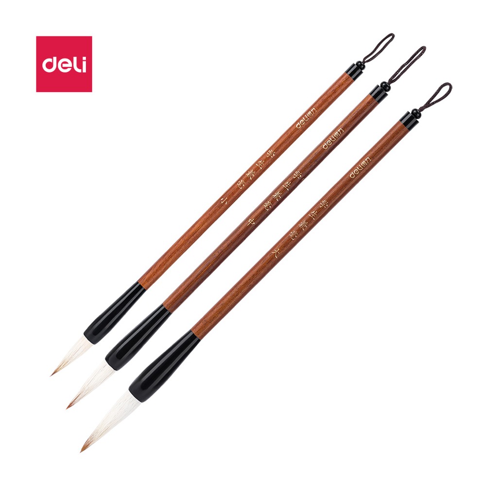 DELI/得力 兼毫毛笔 36006 颜色:浅棕色；尺寸:240mm(大)、235mm(中)、225mmt(小)；包装:3支/袋 单位:袋