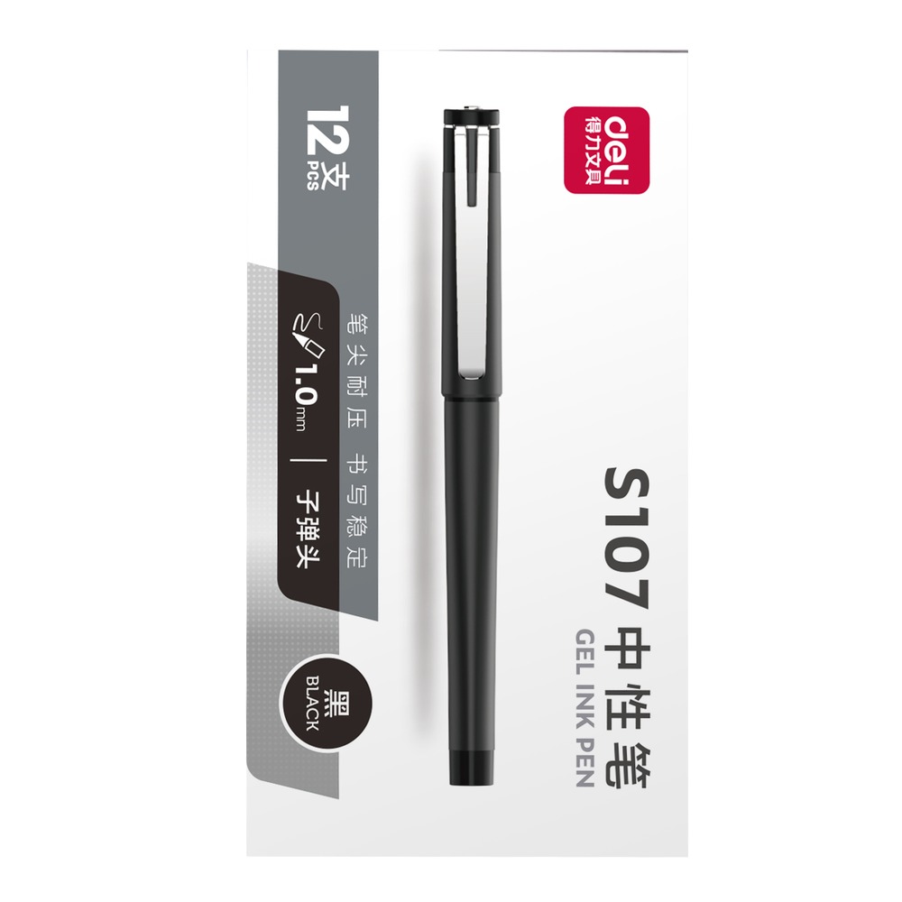 DELI/得力 中性笔 S107 颜色:黑；尺寸:1.0mm；笔芯规格:1.0mm子弹头 单位:支