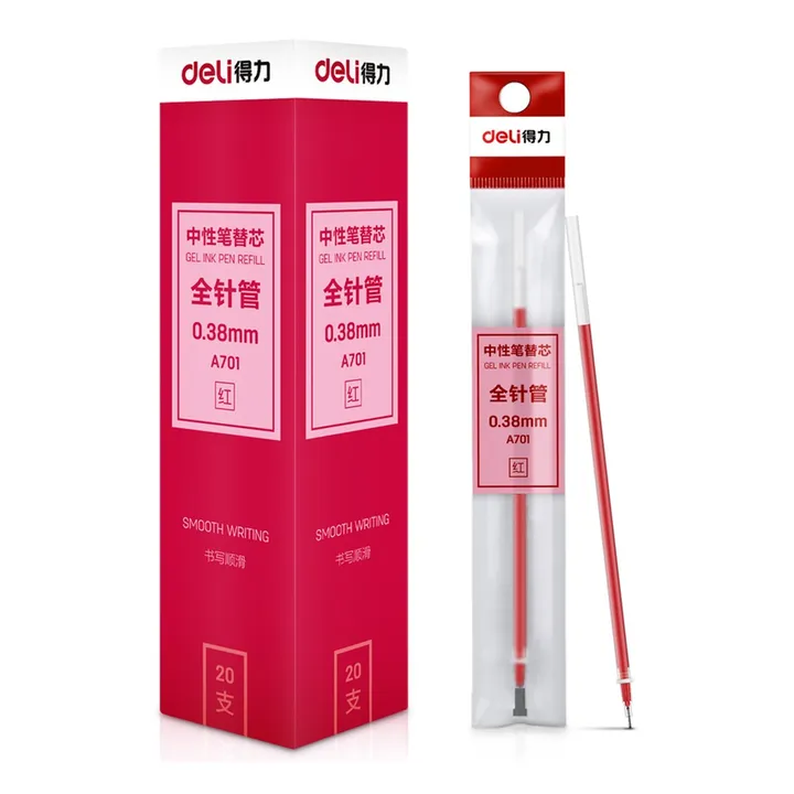 DELI/得力 学生中性替芯全针管 A701 尺寸:180x43x43mm；笔芯规格:0.38mm全针管 单位:支