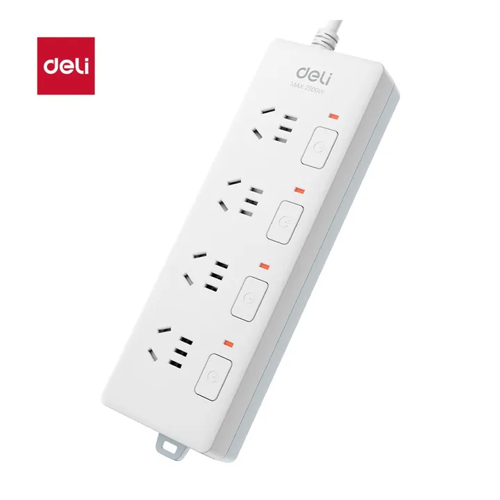 DELI/得力 插座4组3米PVC 3989 颜色:白；材质:PVC；尺寸:3米；额定功率:2500W；结构:4组 单位:只