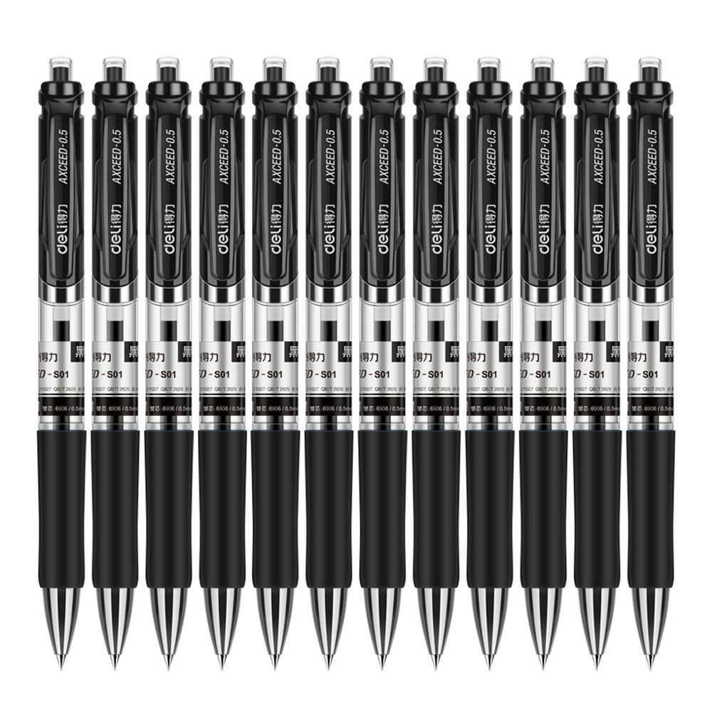 DELI/得力 中性笔 33388 颜色:黑；尺寸:0.5mm；包装:12支/盒；笔芯规格:0.5mm 单位:盒