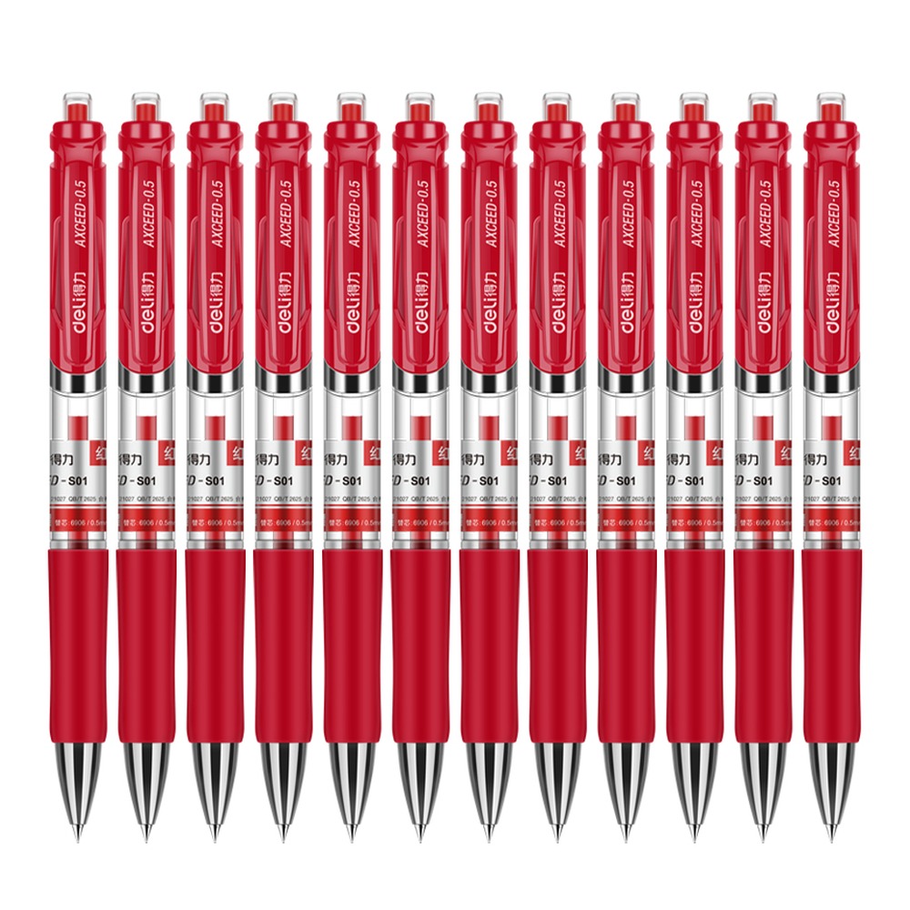 DELI/得力 中性笔 33388 颜色:红；尺寸:0.5mm；包装:12支/盒；笔芯规格:0.5mm 单位:盒