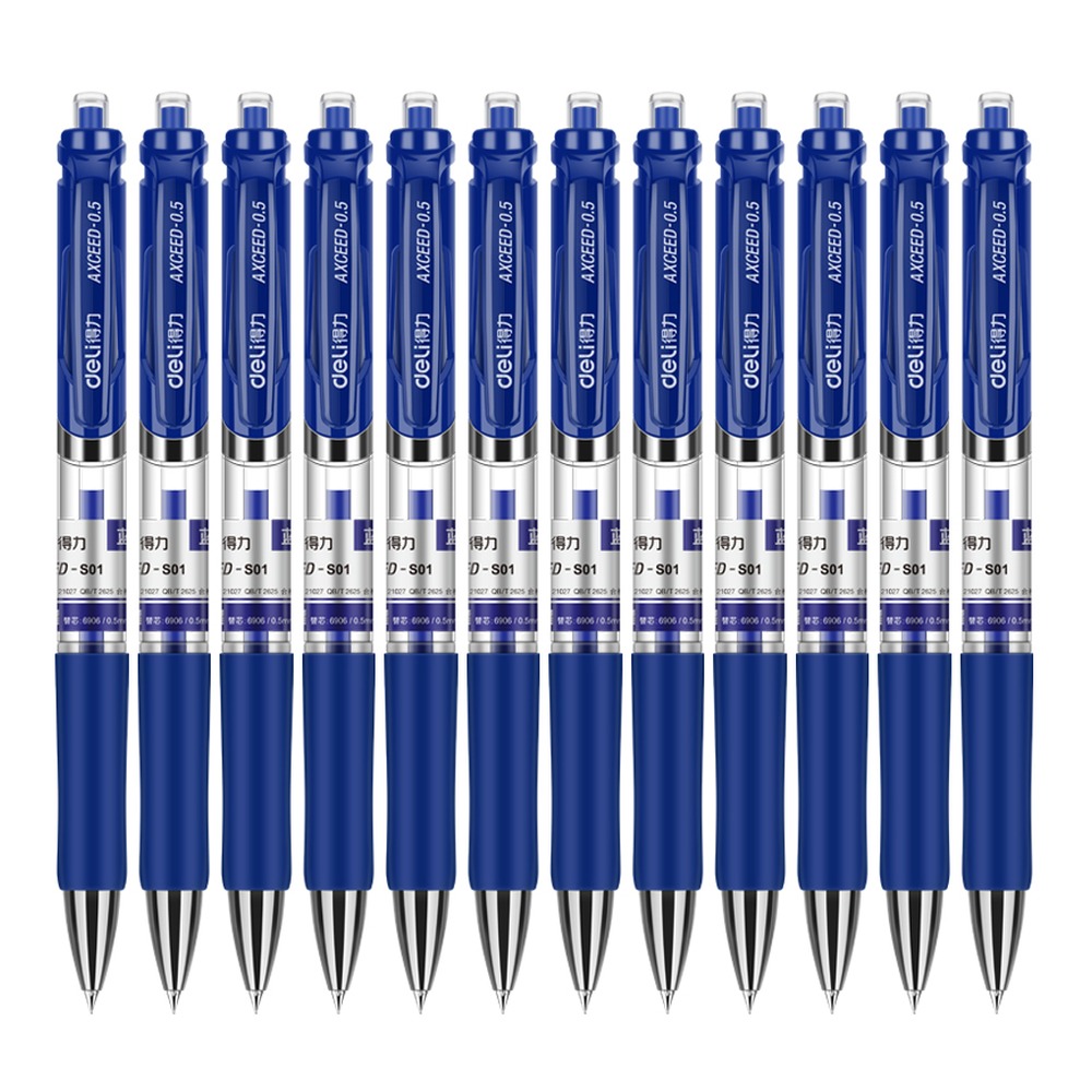 DELI/得力 中性笔 33388 颜色:蓝；尺寸:0.5mm；包装:12支/盒；笔芯规格:0.5mm 单位:盒