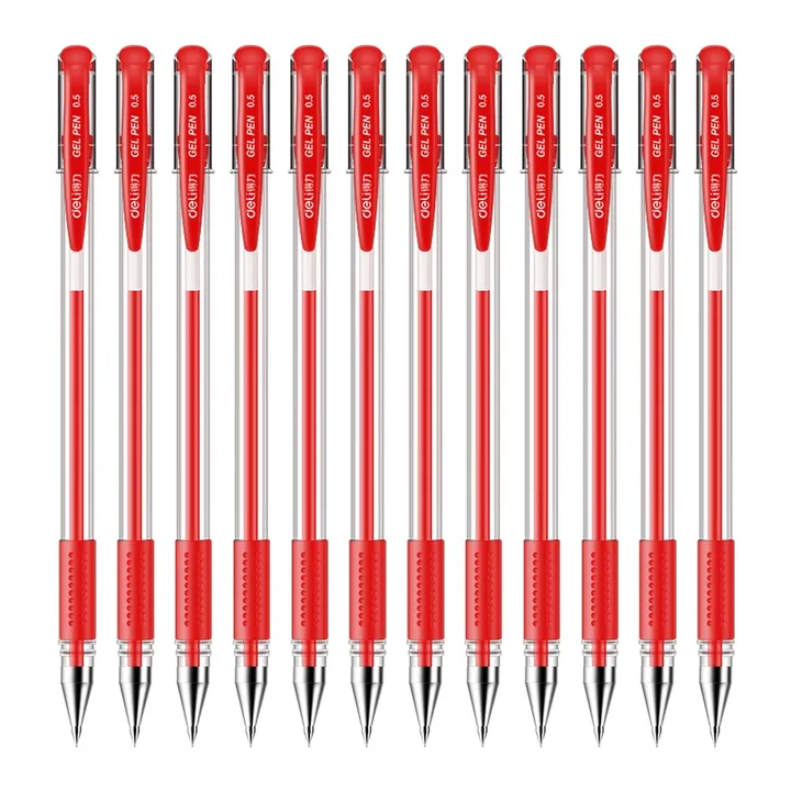 DELI/得力 中性笔 33399 颜色:红；尺寸:0.5mm；包装:12支/盒；笔芯规格:0.5mm 单位:盒