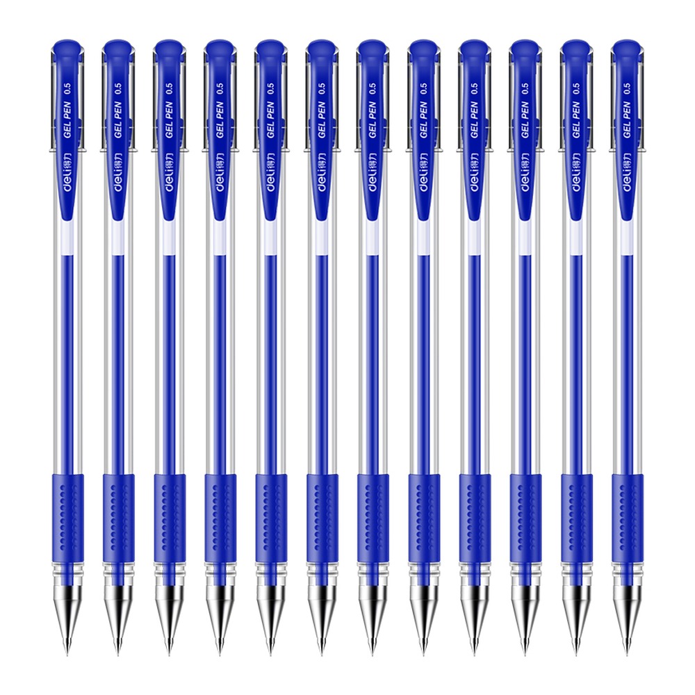 DELI/得力 中性笔 33399 颜色:蓝；尺寸:0.5mm；包装:12支/盒；笔芯规格:0.5mm 单位:盒