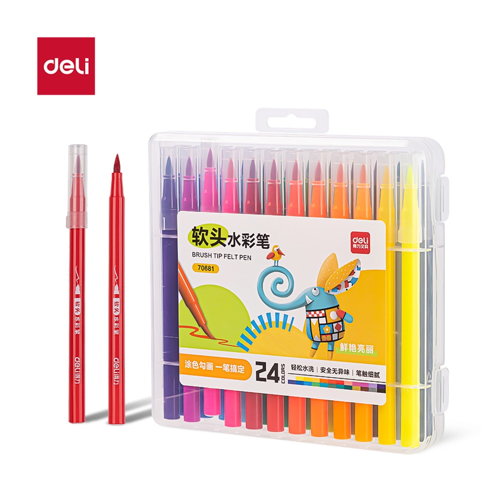 DELI/得力 软笔头水彩笔 70681 颜色:白；包装:24色；其他:24色 单位:盒