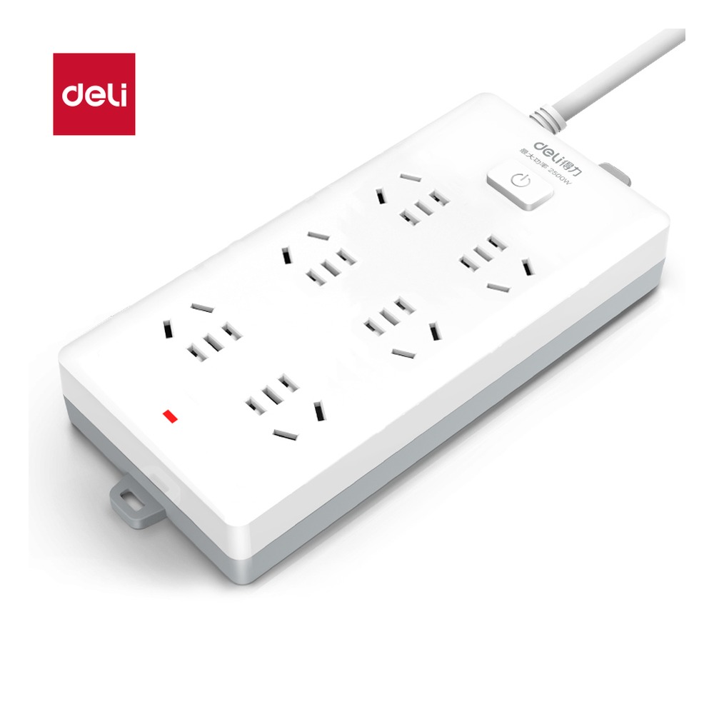 DELI/得力 插座6组3米PVC 18267 颜色:白；材质:PVC；尺寸:3米；额定功率:2500W；结构:6组 单位:只