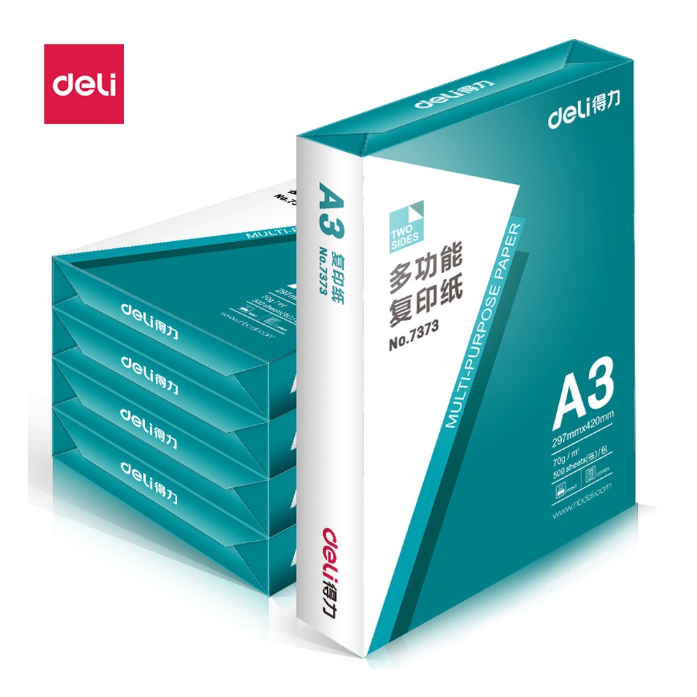 DELI/得力 复印纸 7390 颜色:绿色；尺寸:A3；克重:70G；包装:5包；纸张规格:A3 单位:包
