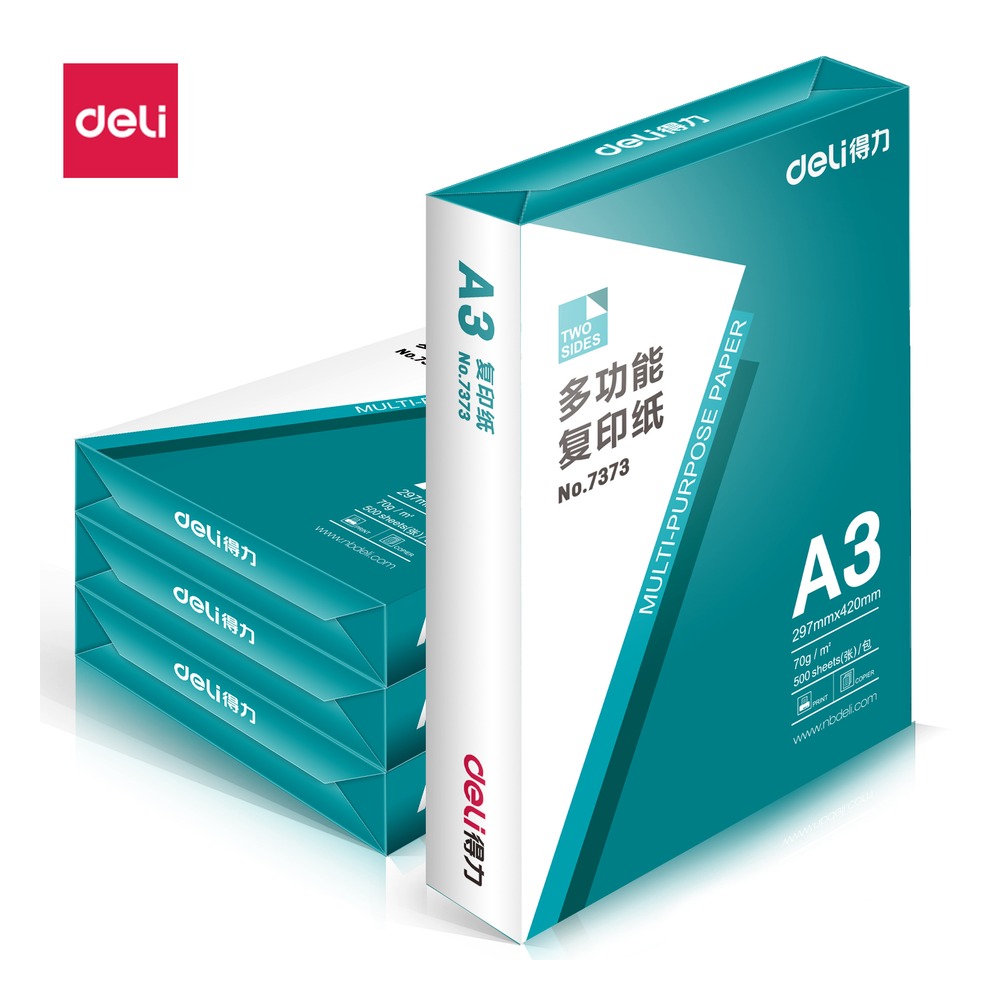 DELI/得力 复印纸 7375 颜色:绿色；尺寸:A3；克重:70G；包装:4包；纸张规格:A3 单位:包