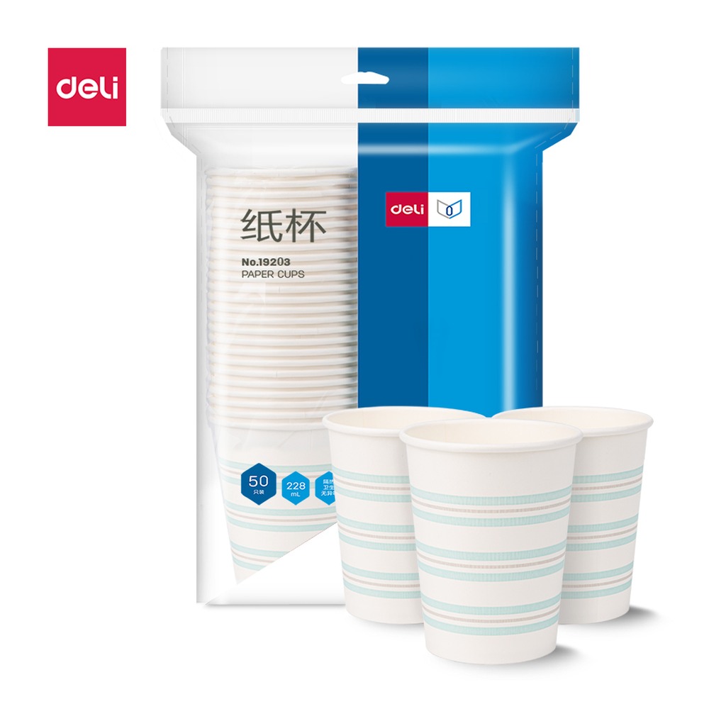 DELI/得力 纸杯APP纸+PE膜 19203 颜色:白；材质:240g纸+18gPE膜/PP；尺寸:228m；容量:228ml；包装:50只/包 单位:包