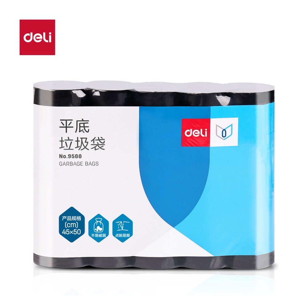 DELI/得力 平底垃圾袋平底 9588 颜色:黑；尺寸:0.007mm；包装:5卷/包；笔芯规格:0.007mm 单位:包