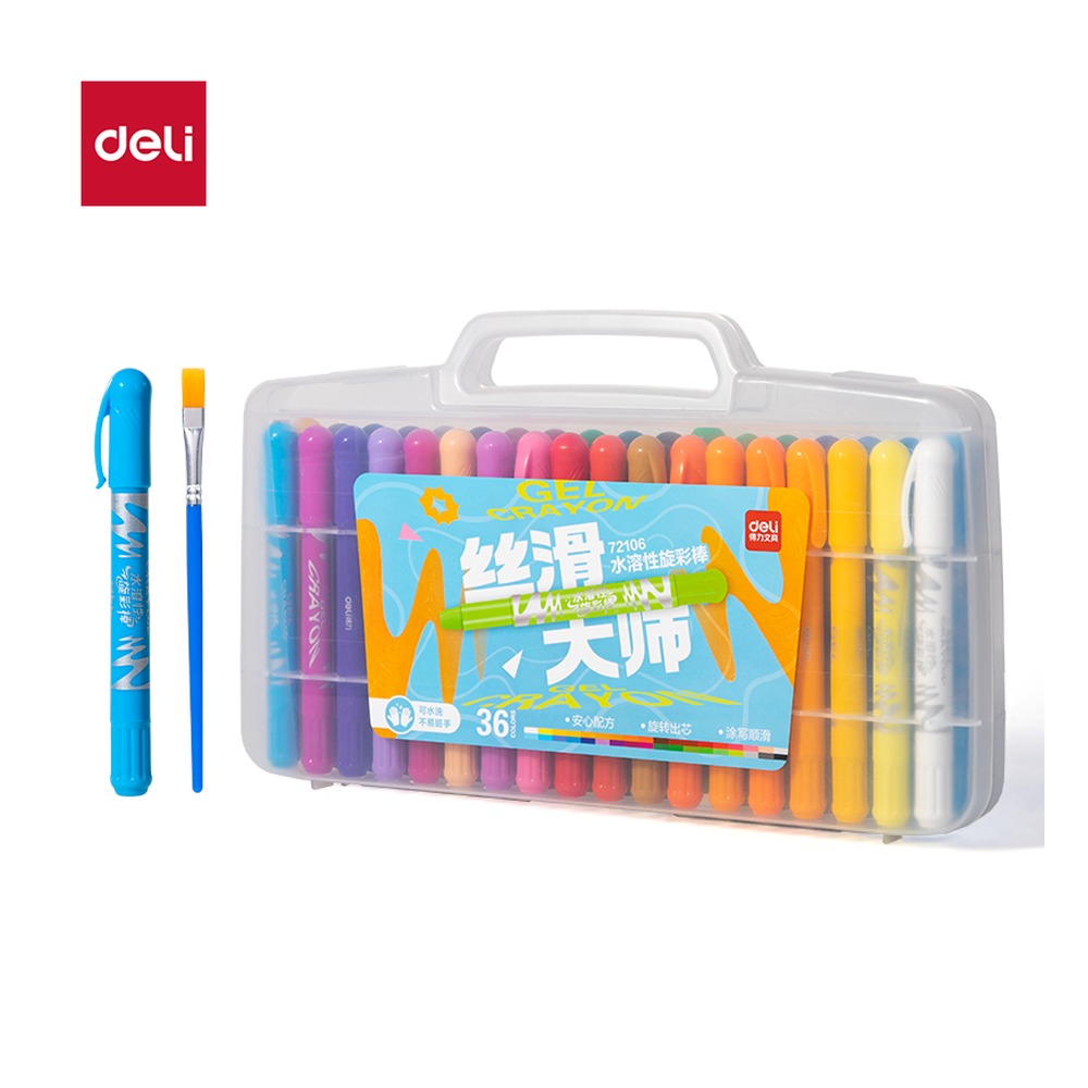 DELI/得力 水溶性旋彩棒 72106 规格:(310*232*37) mm | ——；颜色:混；材质:PP；包装:36色/盒 单位:盒