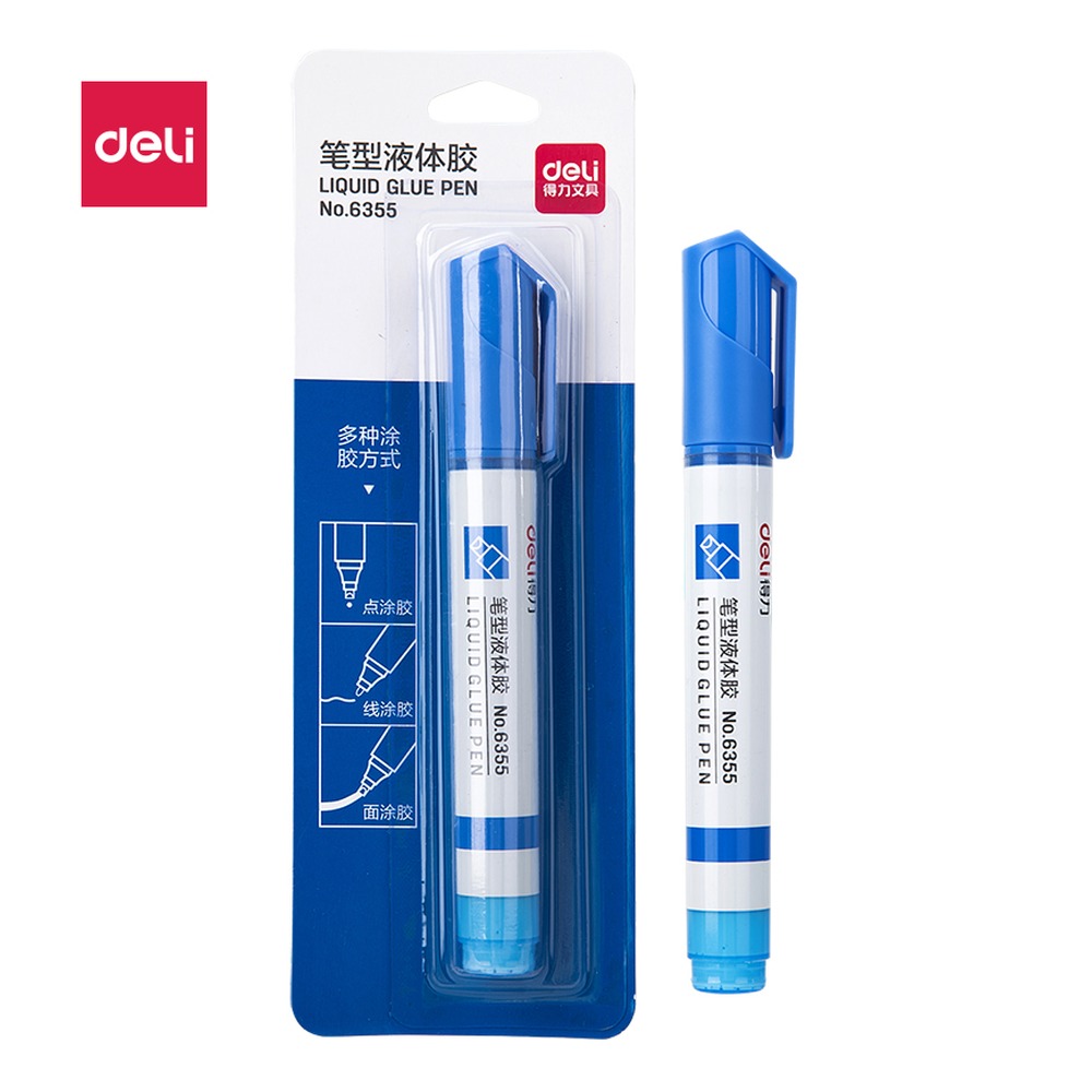DELI/得力 笔形液体胶 6355 颜色:蓝色；尺寸:188*69*22mm；容量:10ml；包装:1卡 单位:卡