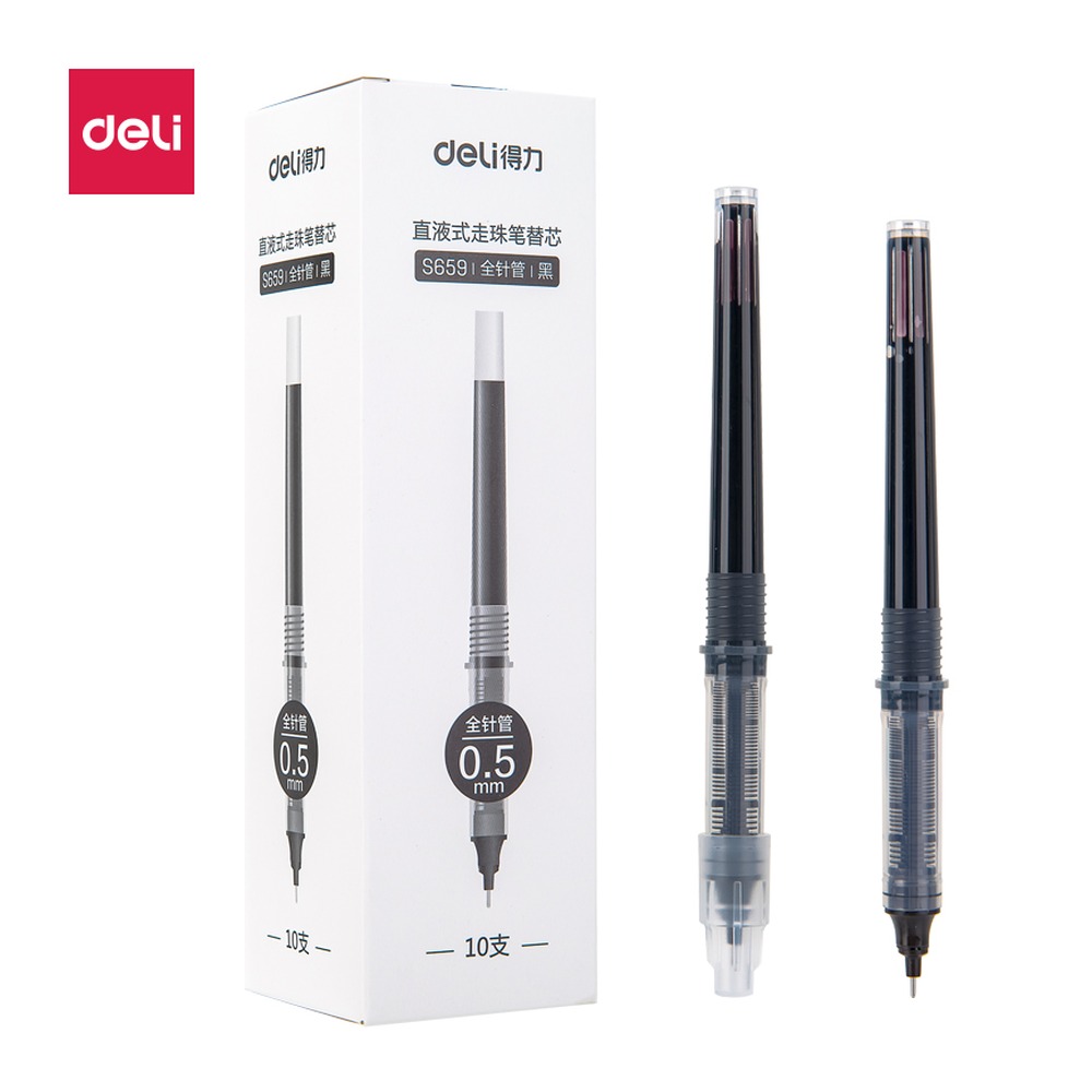 DELI/得力 直液式走珠笔替芯全 S659 颜色:黑；尺寸:0.5mm；笔芯规格:0.5mm全针管 单位:支