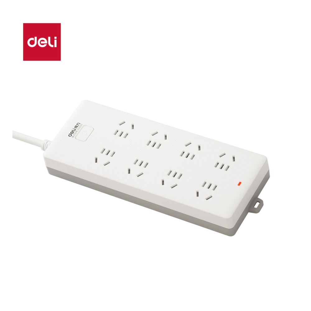 DELI/得力 插座8组2米PVC 18262-02 颜色:白；材质:PVC；额定功率:2500W；其他:8组、2米 单位:只