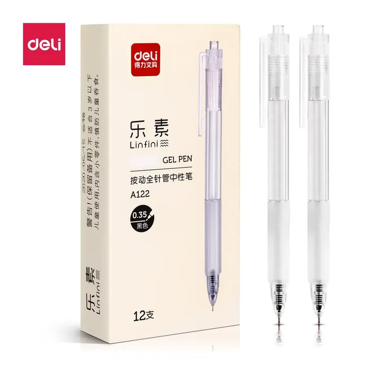DELI/得力 按动中性笔全 A122 颜色:黑；尺寸:0.35mm；笔芯规格:0.35mm全针管 单位:支