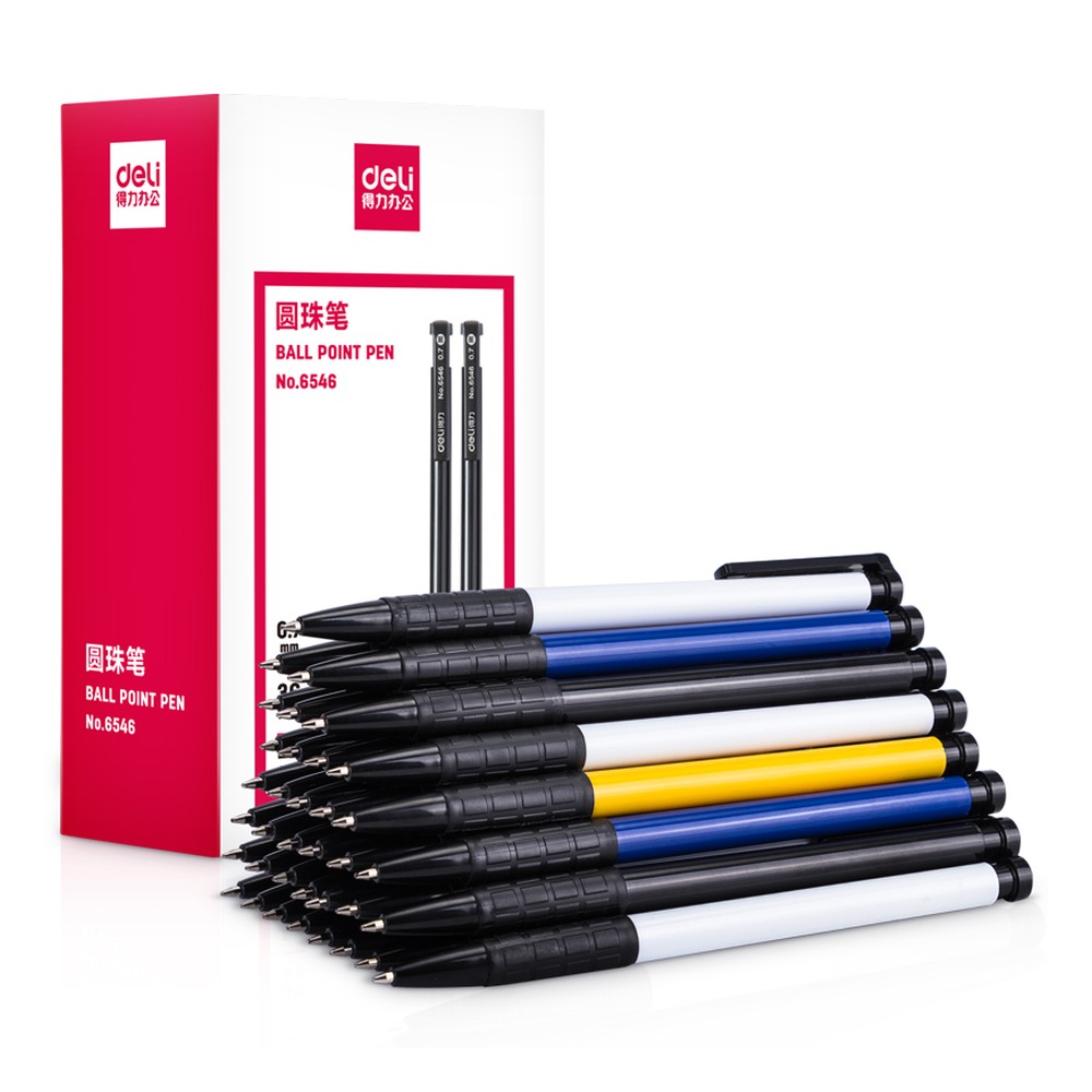 DELI/得力 圆珠笔 6546 颜色:黑；尺寸:147x88x49mm；笔芯规格:0.7mm子弹头 单位:支