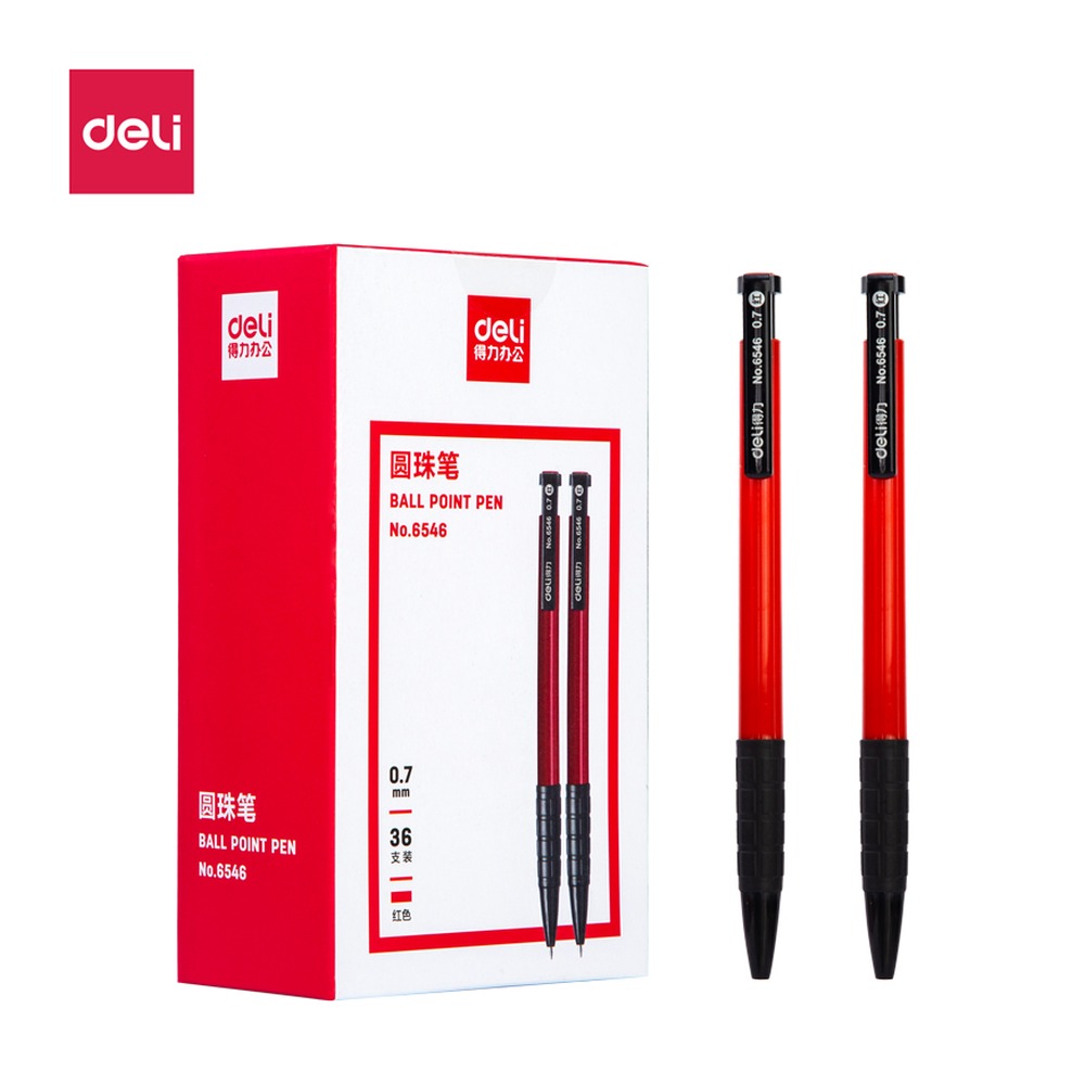 DELI/得力 圆珠笔 6546 颜色:红；尺寸:0.7mm；笔芯规格:0.7mm子弹头 单位:支