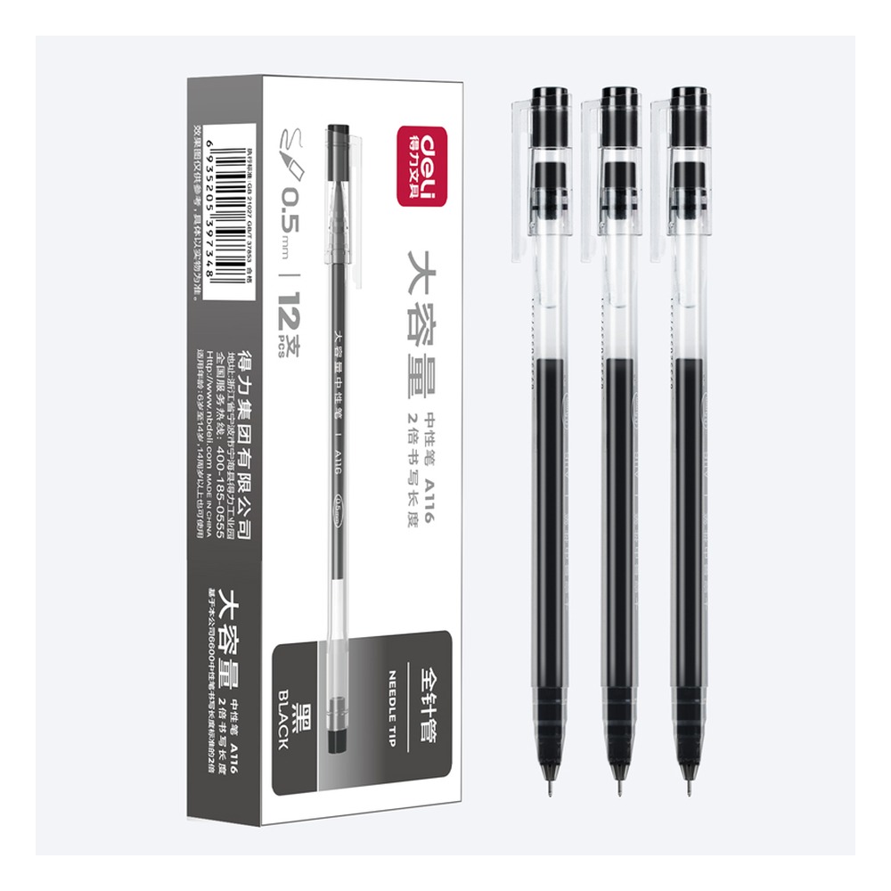 DELI/得力 中性笔全 A116 颜色:黑；尺寸:0.5mm；笔芯规格:0.5mm全针管 单位:支