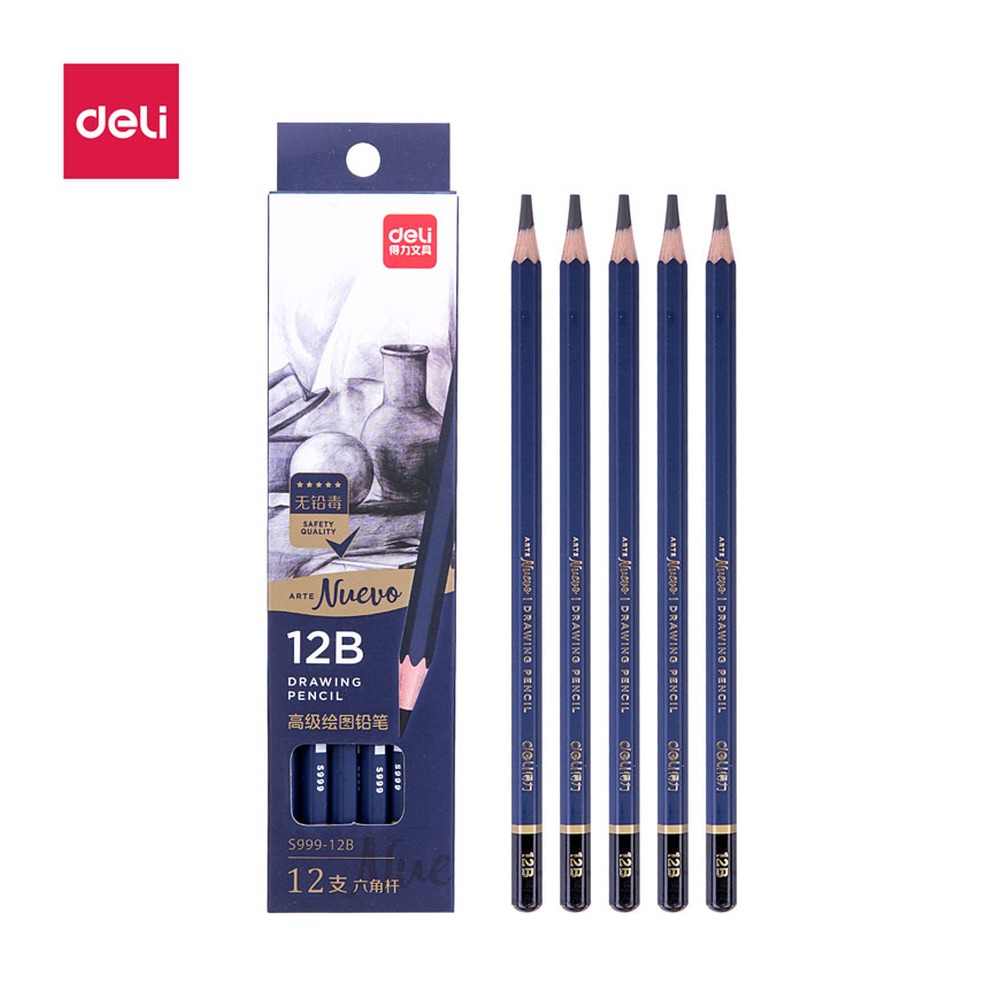 DELI/得力 高级绘图铅笔12B S999-12B 颜色:蓝；尺寸:47*201mm；包装:12支/盒 单位:盒