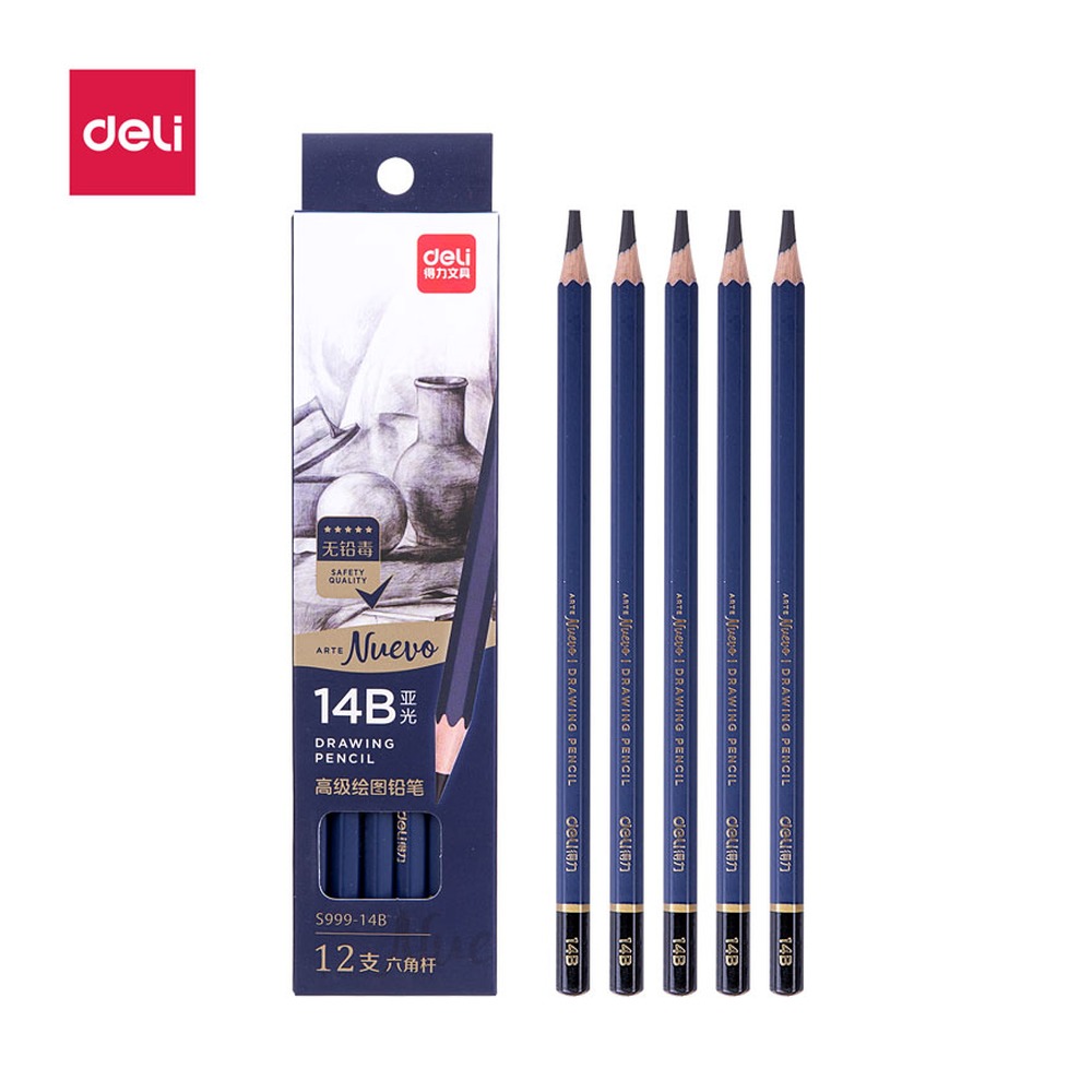 DELI/得力 高级绘图铅笔14B S999-14B 颜色:蓝；尺寸:47*201mm；包装:12支/盒 单位:盒