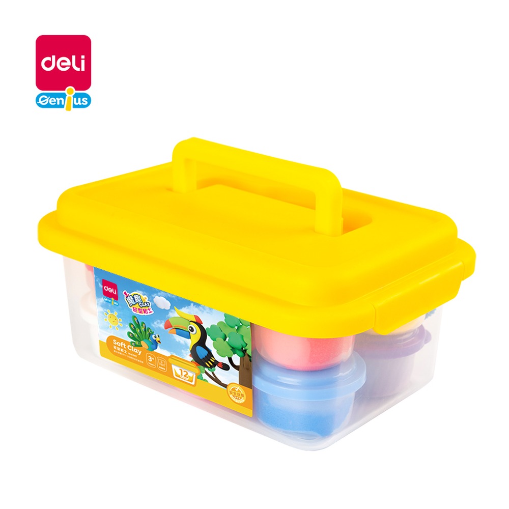 DELI/得力 轻型粘土 67847 规格:12色粘土+3把工具刀+1本说明书；颜色:黄 单位:桶