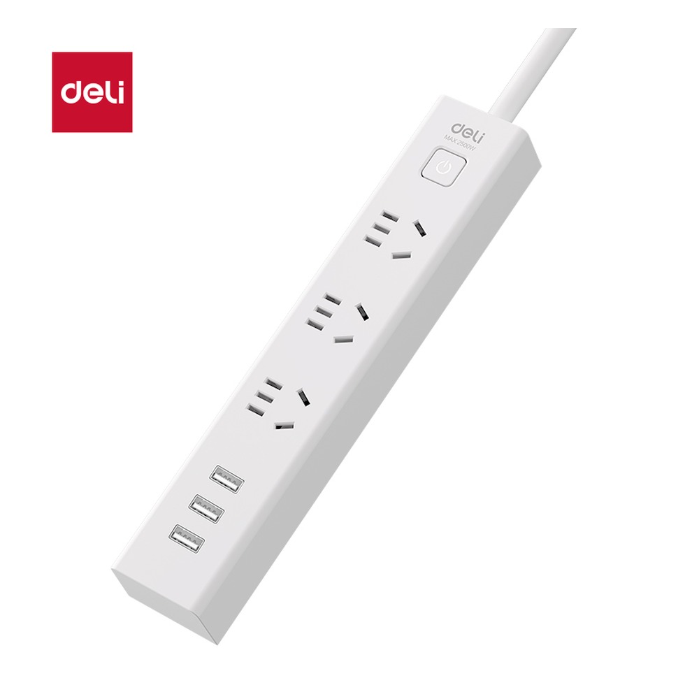 DELI/得力 插座3组+1.8米彩盒 18288(1.8) 颜色:白；包装:个；额定功率:2500W 单位:只