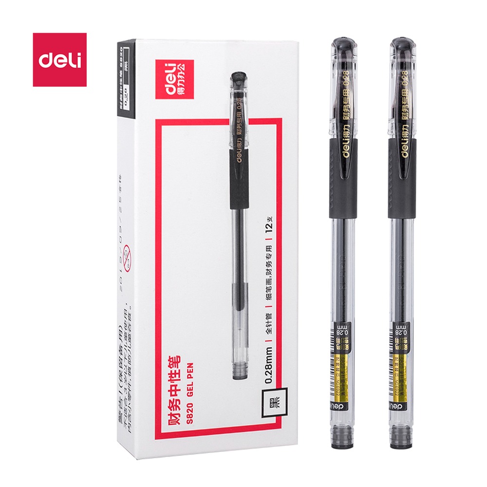 DELI/得力 财务中性笔全 S820 颜色:黑；尺寸:0.28mm；笔芯规格:0.28mm全针管 单位:支