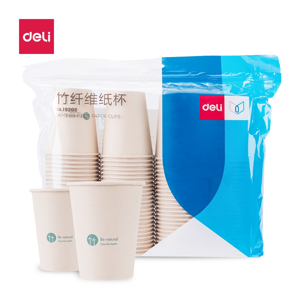 DELI/得力 竹纤维纸杯 19208 尺寸:250m；容量:250ml；包装:100只/袋 单位:袋