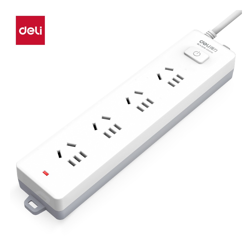 DELI/得力 插座4组2米PVC 18253(02) 颜色:白；材质:PVC；额定功率:2500w 单位:只