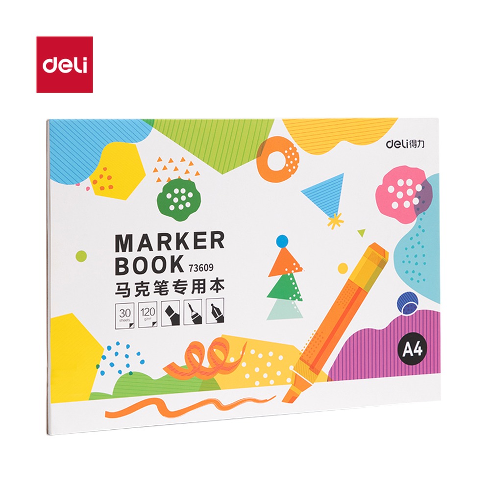 DELI/得力 马克笔专用本 73609 颜色:混；尺寸:A4；克重:120g；纸张规格:A4；页产量:30页 单位:本