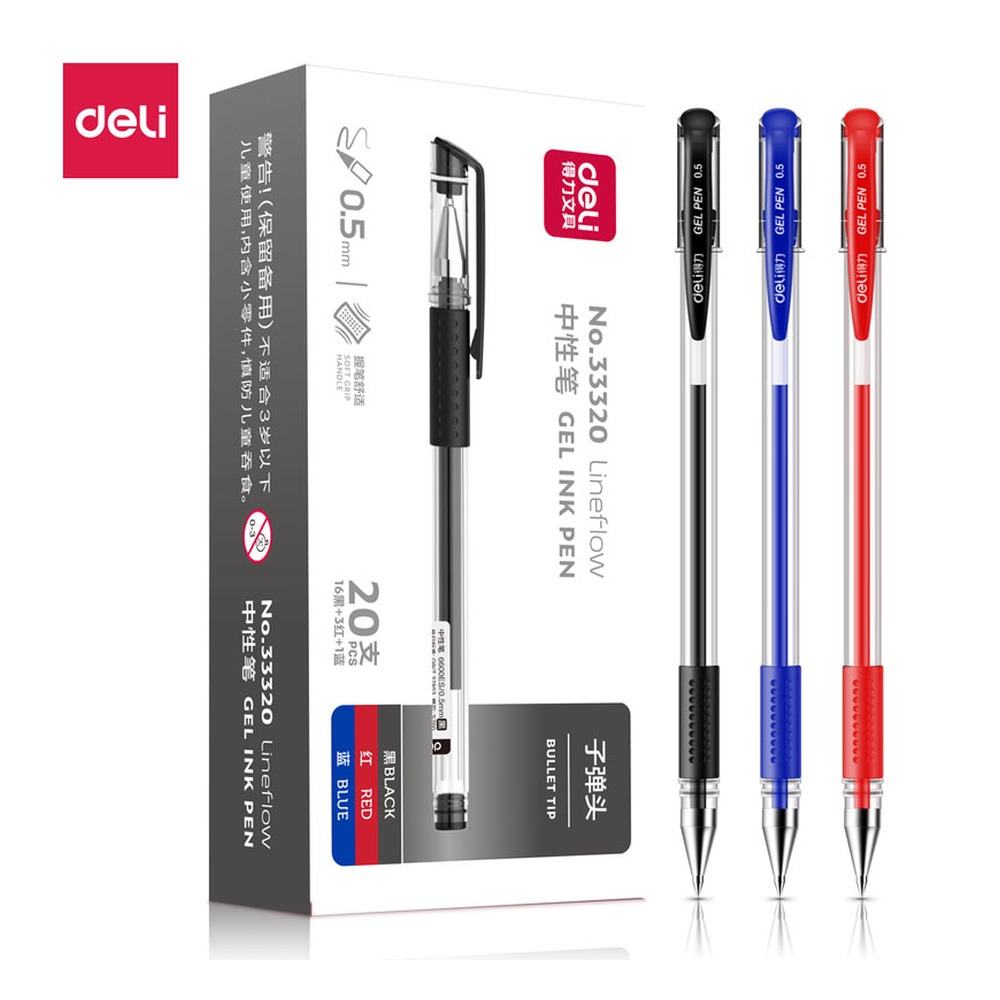 DELI/得力 办公中性笔 33320 颜色:混；尺寸:0.5mm；笔芯规格:0.5mm子弹头 单位:盒