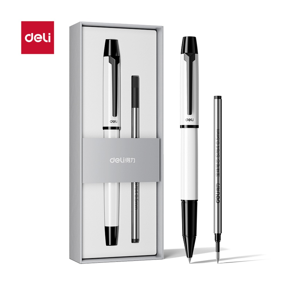 DELI/得力 签字笔 S153 颜色:白色；尺寸:0.5mm；包装:1支笔+1支笔芯/盒；笔芯规格:0.5mm子弹头 单位:盒