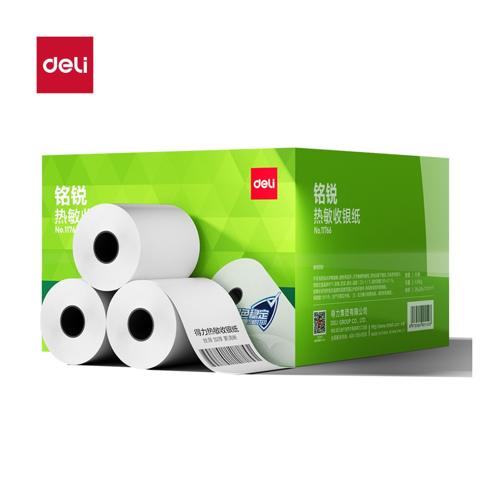 DELI/得力 铭锐热敏收银纸型 11766 颜色:混；尺寸:80*50；包装:50卷/箱；纸张规格:80*50 单位:箱
