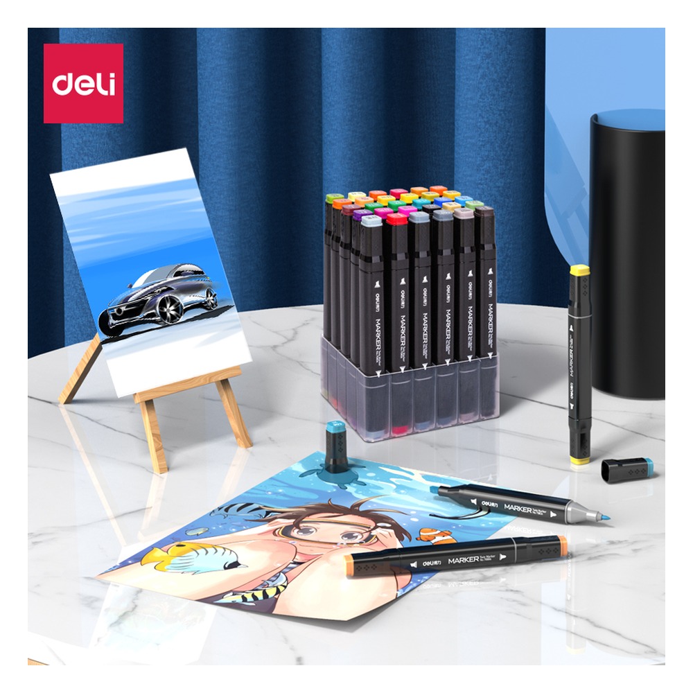 DELI/得力 色布黑杆彩色马克笔 70806-30 颜色:混；包装:30色/袋 单位:袋