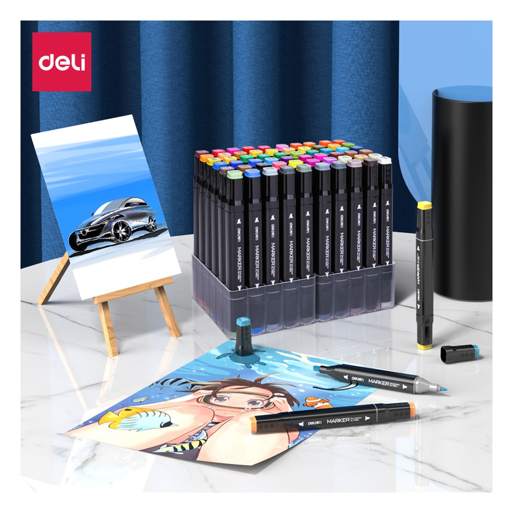 DELI/得力 色布黑杆彩色马克笔 70806-60 颜色:混；包装:60色/袋 单位:袋