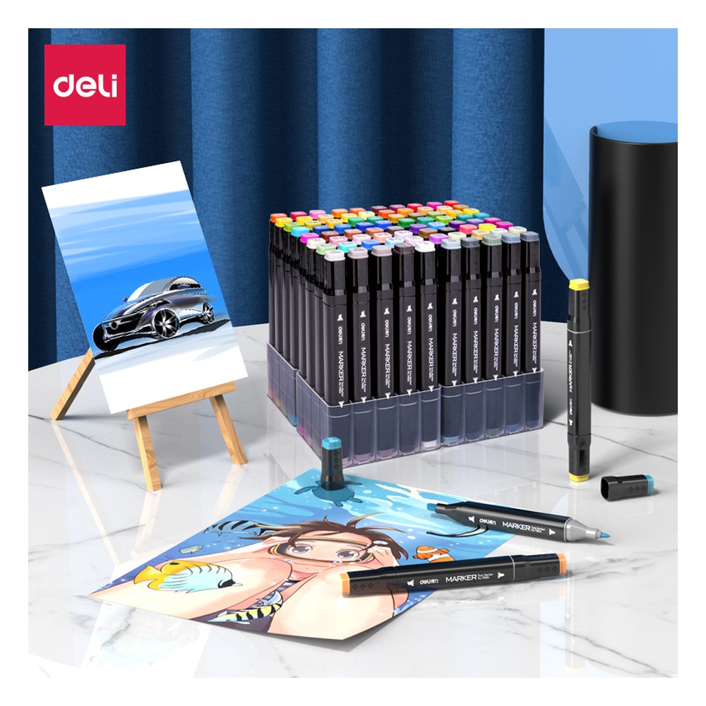 DELI/得力 色布黑杆彩色马克笔 70806-80 颜色:混；包装:80色/袋 单位:袋