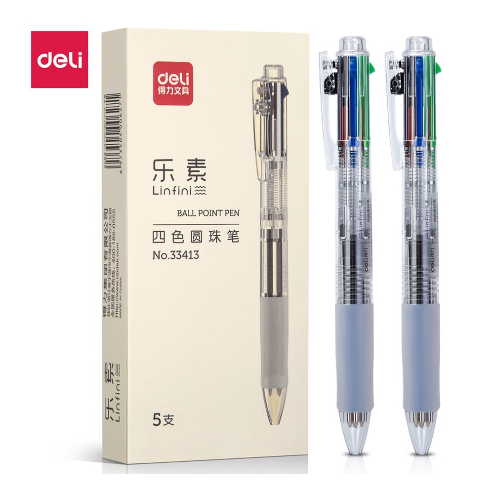 DELI/得力 四色圆珠笔 33413 颜色:混；尺寸:0.7mm；笔芯规格:0.7mm子弹头 单位:盒