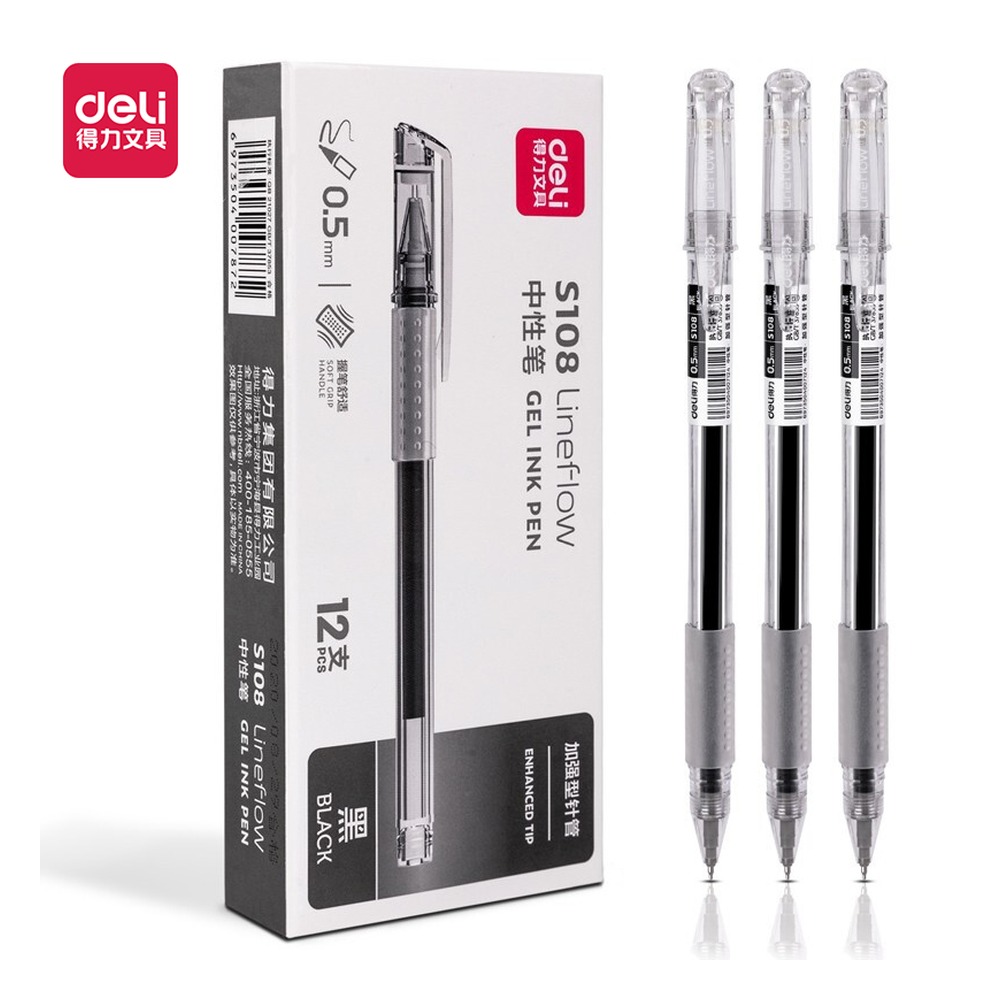 DELI/得力 办公中性笔 S108 颜色:黑；尺寸:0.5mm；笔芯规格:0.5mmST笔头 单位:支