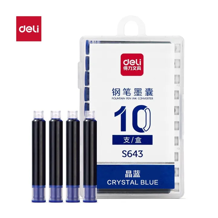 DELI/得力 钢笔墨囊 S643 颜色:晶蓝；包装:10支/盒 单位:盒