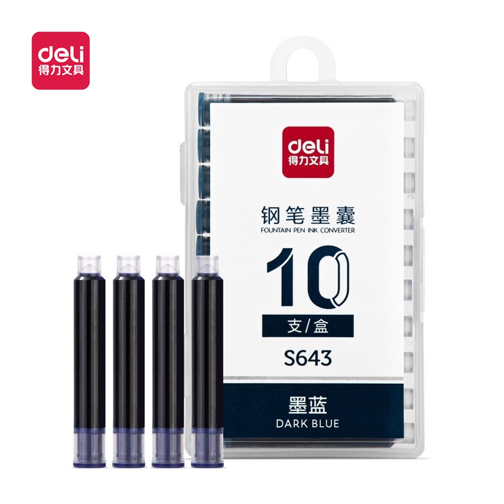 DELI/得力 钢笔墨囊 S643 颜色:墨蓝；包装:10支/盒 单位:盒