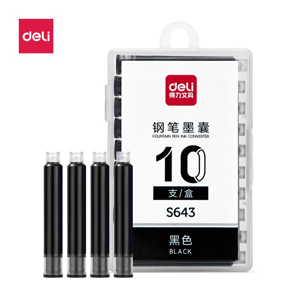 DELI/得力 钢笔墨囊 S643 颜色:黑色；包装:10支/盒 单位:盒