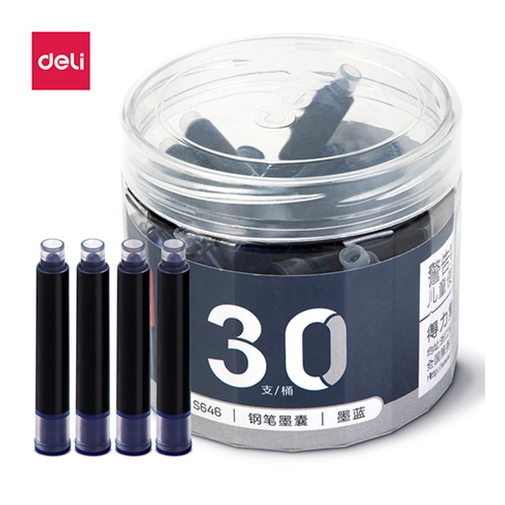DELI/得力 钢笔墨囊 S646 颜色:墨蓝；包装:30支/桶 单位:桶