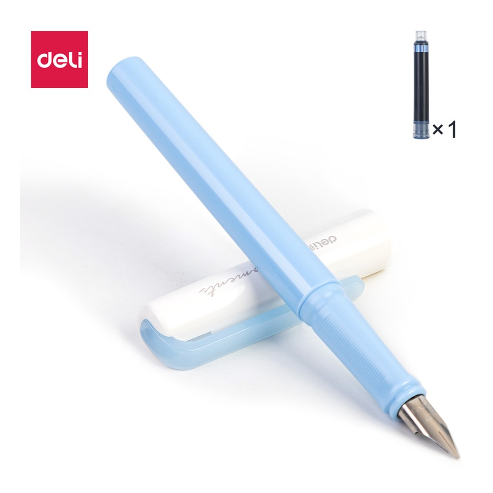 DELI/得力 钢笔 A932 颜色:蓝色；包装:1支笔+1墨囊/盒 单位:盒