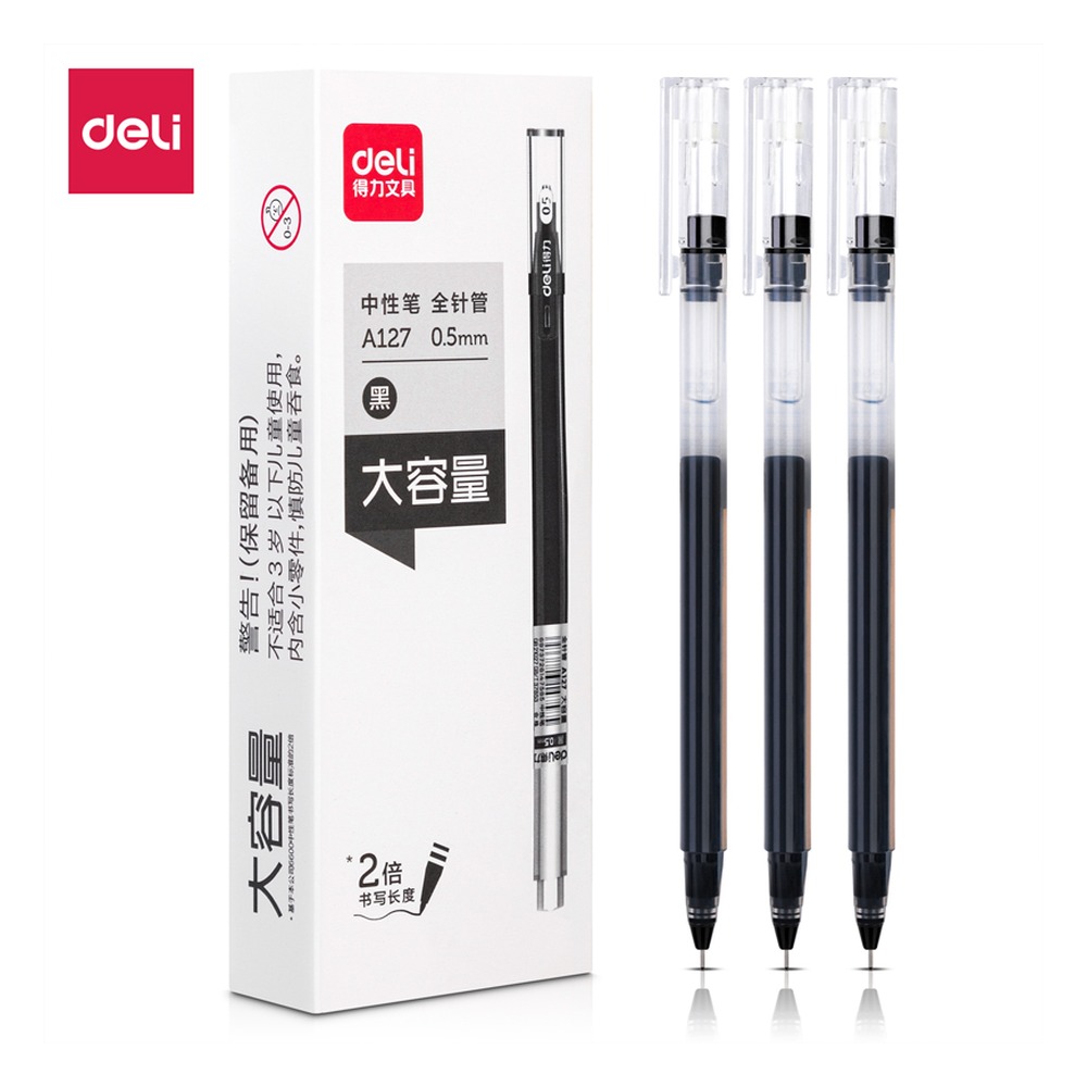 DELI/得力 学生中性笔全 A127 颜色:黑；尺寸:0.5mm；笔芯规格:0.5mm全针管 单位:支